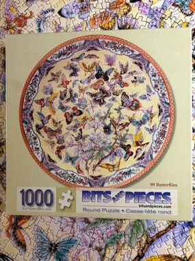 🧩1000 Piece Bits and Pieces Round Puzzle “99 Butterflies”. Difficult. Complete.